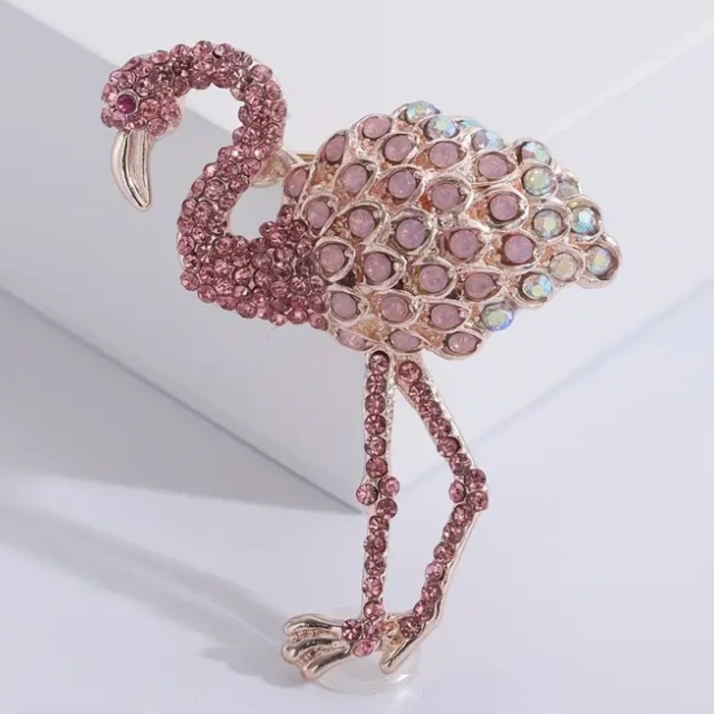 Pink Rhinestone Flamingo Brooch - Picture 3 of 4